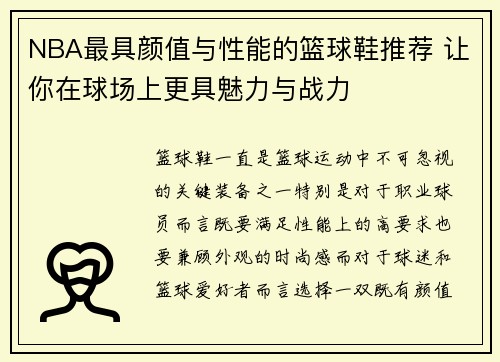 NBA最具颜值与性能的篮球鞋推荐 让你在球场上更具魅力与战力