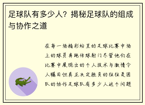 足球队有多少人？揭秘足球队的组成与协作之道