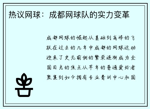 热议网球：成都网球队的实力变革